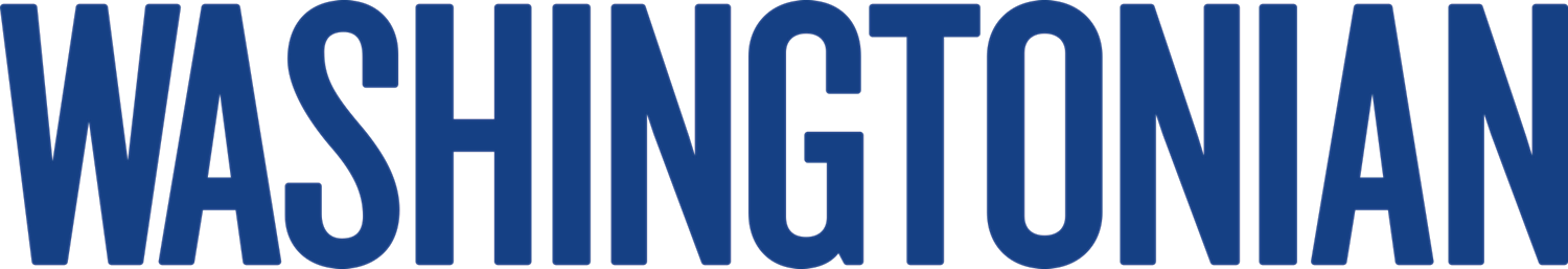 Washingtonian magazine logo in bold blue text.